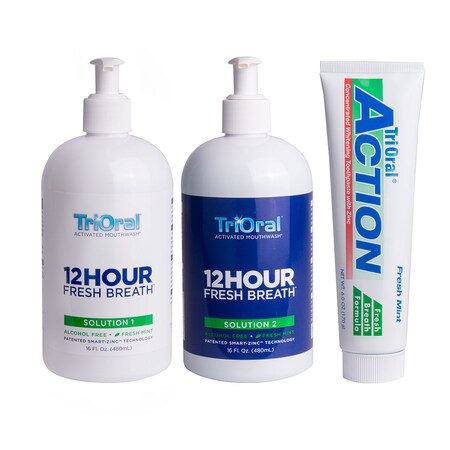 Trioral 12-hour Fresh Breath 2-Bottle Rinse System and Action Toothpaste, Mint A9993 120000